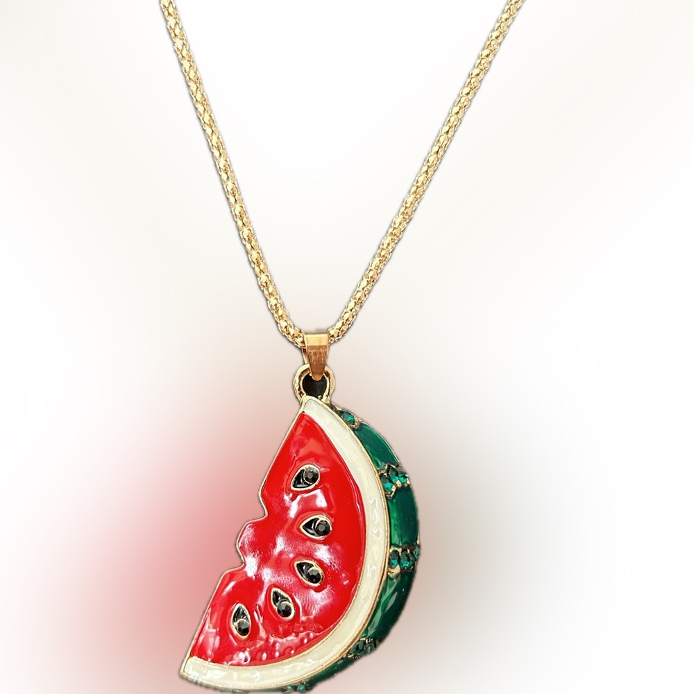 Colorful Watermelon Slice Goldtoned Betsey Johnson Inspired Fashion Necklace 18"